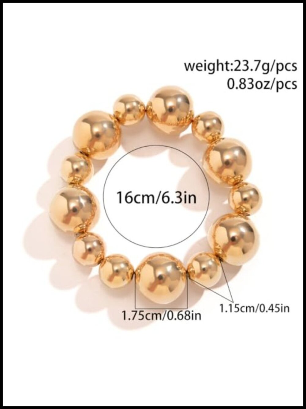 Chunky Silver Beaded Stretch Bracelet for Women - Vintage Elastic Ball Bead Two - Picture 2 of 6